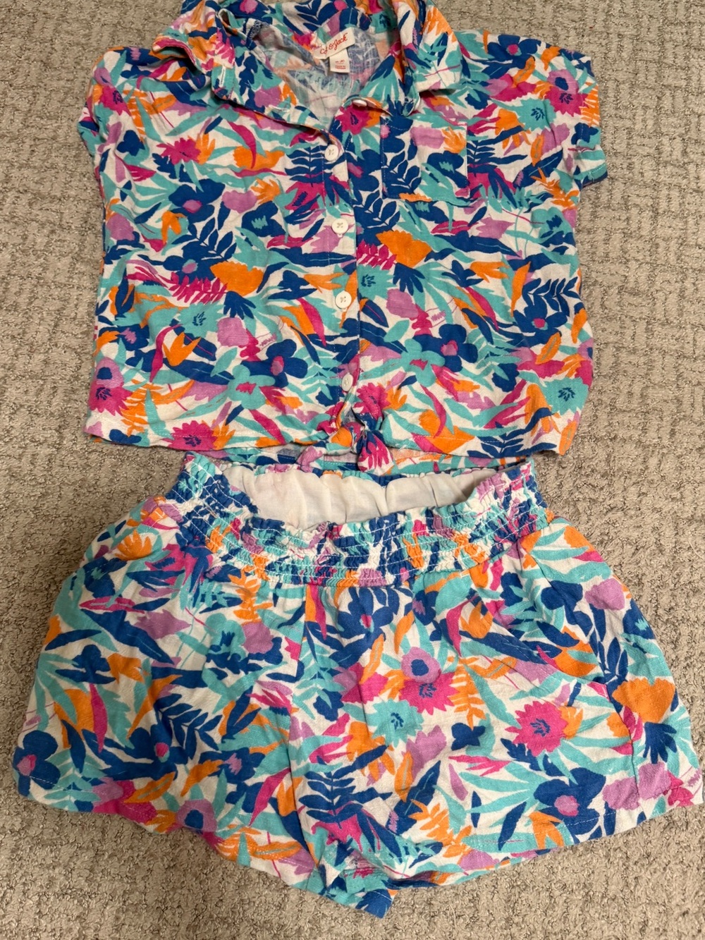 Cat & Jack Tropical Floral Two-Piece Set - Blue, Pink, Orange, Purple